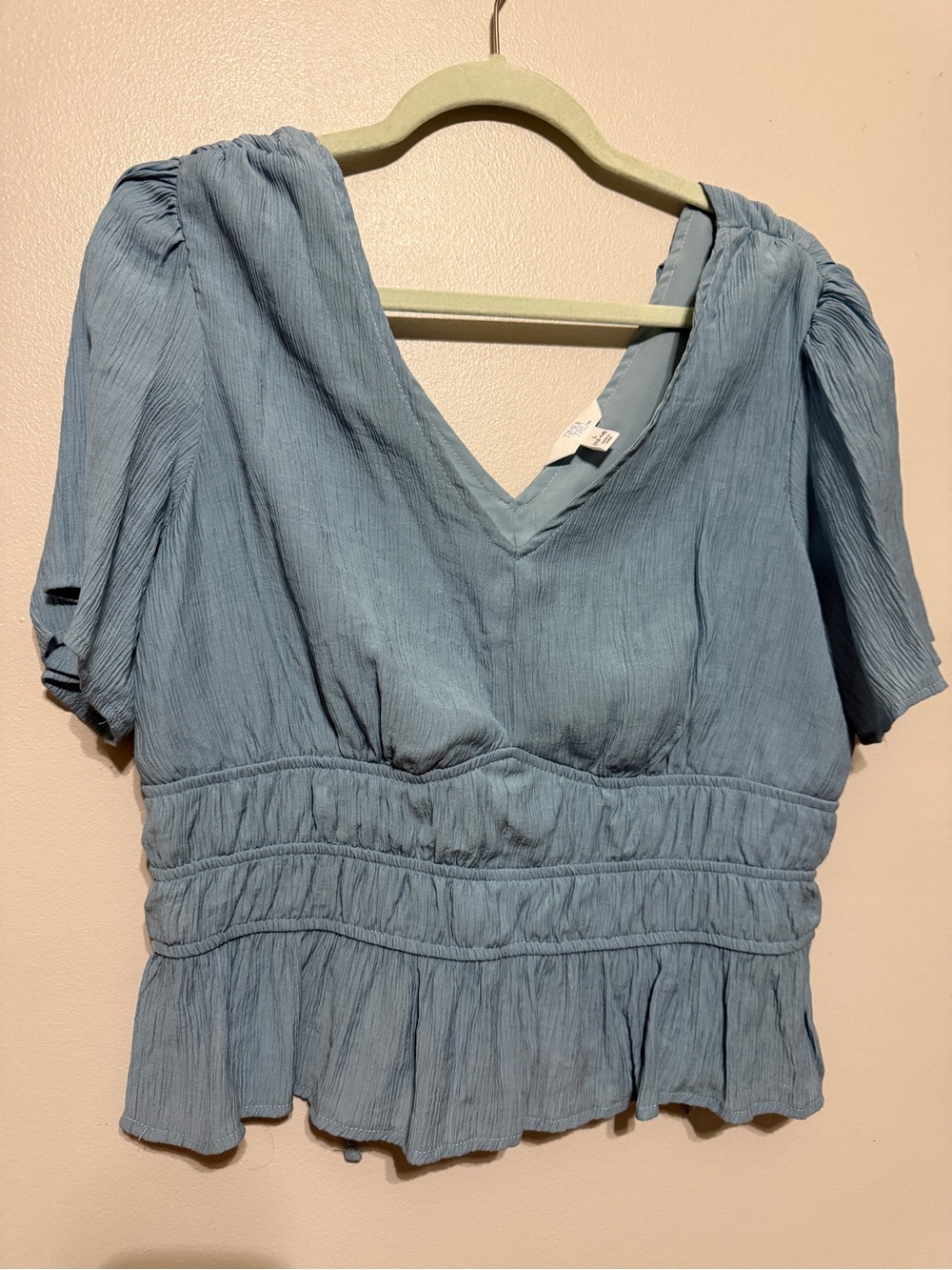 Time and Tru Light Blue V-Neck Peplum Blouse